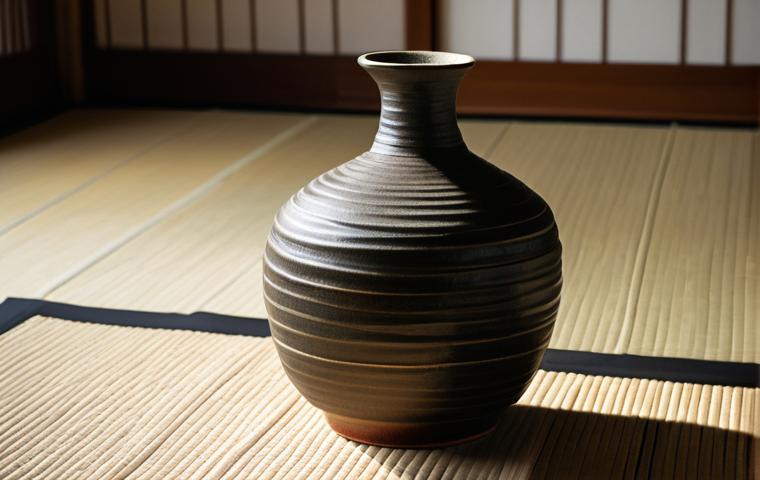 **Subject:** A Shigaraki ware vase with a rough, earthy texture.
    **Clothing/Environment:** Displayed on a traditional tatami mat in a sunlit room. Soft natural light.
    **Details:** Close-up shot highlighting the clay's imperfections and the subtle variations in glaze.
    **Modifiers:** High-resolution, professional studio photography, perfect composition, natural colors, safe for work, appropriate content, fully clothed, family-friendly.