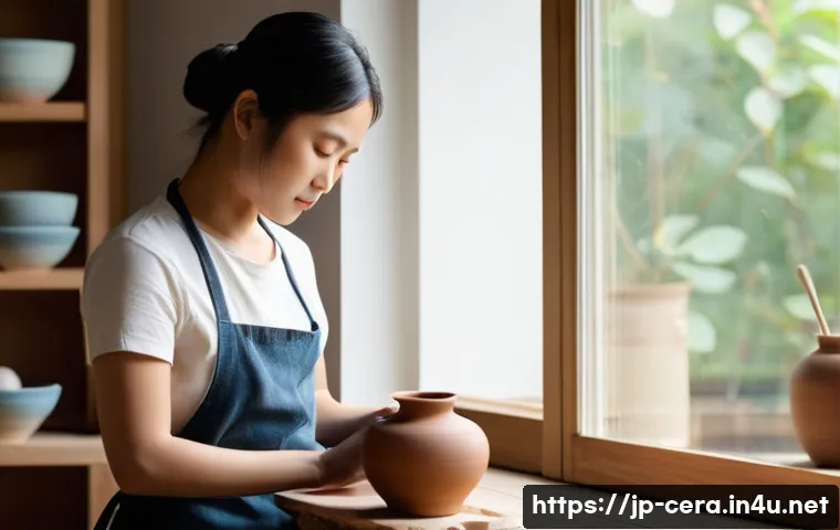 미술세라믹 자격증 취득 과정 - **Prompt 1: Serene Pottery Meditation**
    A young Japanese woman in her late 20s, with her hair ne...