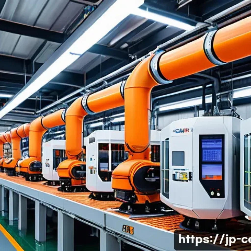 세라믹 산업 동향 - A futuristic high-tech ceramic manufacturing factory interior showcasing advanced sintering technolo...