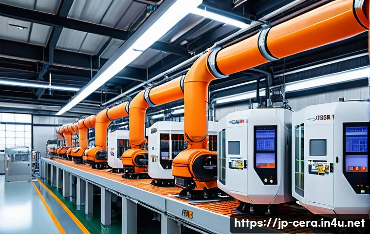 세라믹 산업 동향 - A futuristic high-tech ceramic manufacturing factory interior showcasing advanced sintering technolo...