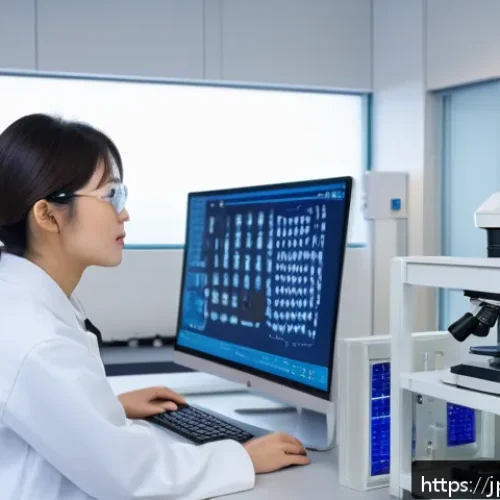 세라믹 산업 분야 취업 정보 - A modern ceramic research laboratory in Japan, featuring a young Japanese female engineer wearing a ...